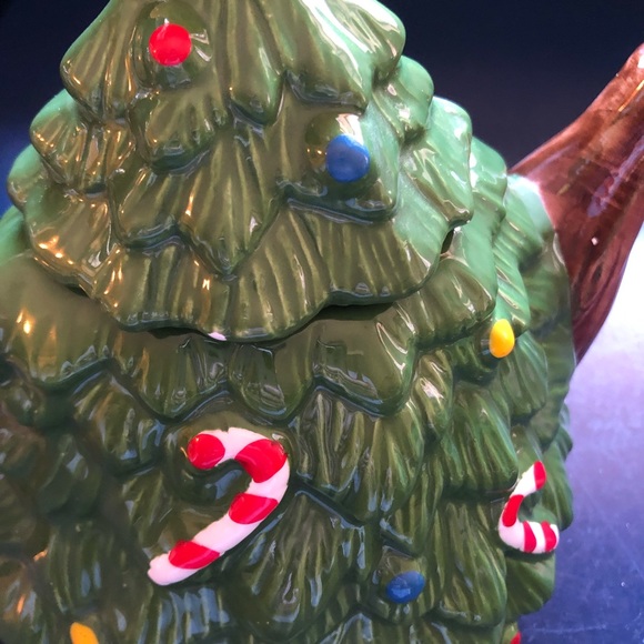 Decorative Christmas Tree Tea Pot with Sugar Dish, Ceramic, Pot = 7.5” x 8.5” - Picture 7 of 8